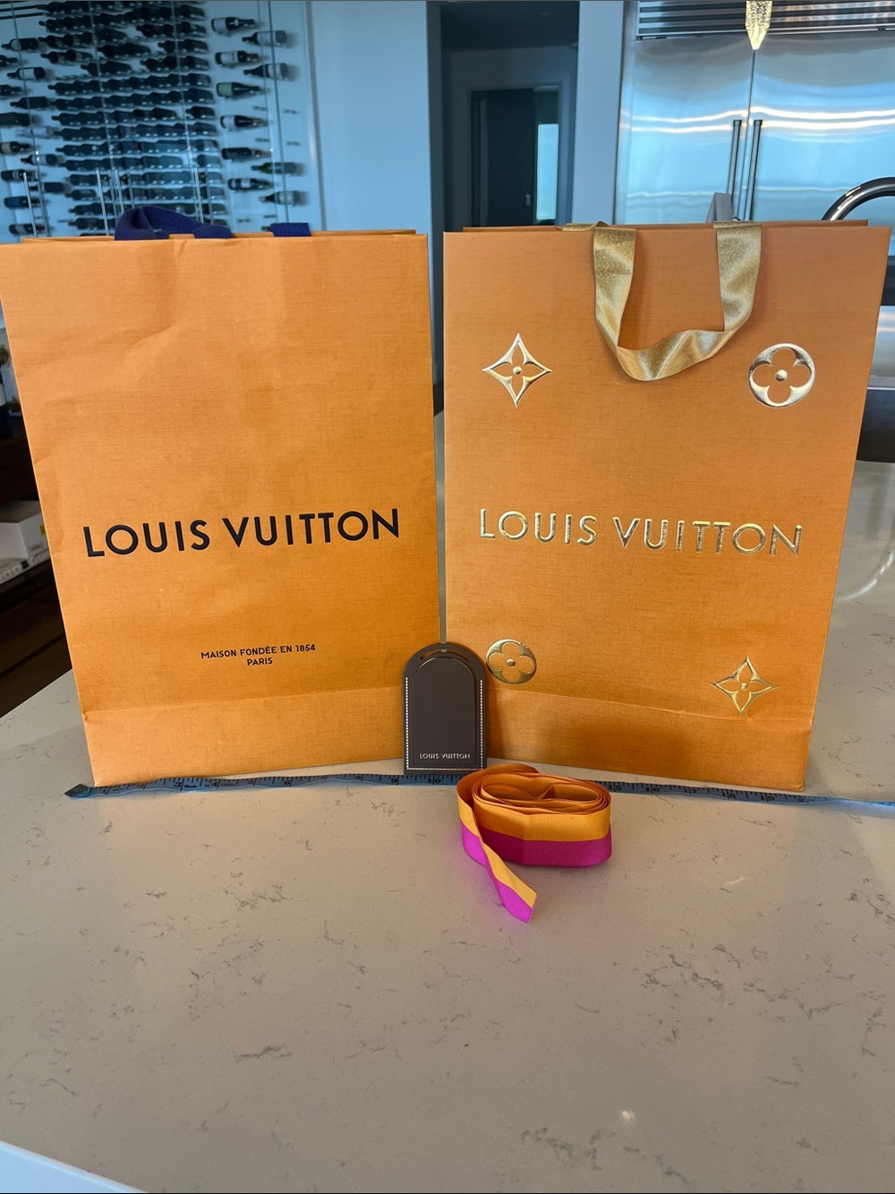Louis Vuitton Orange Gift Bags with Pink and Orange Ribbon Accent and gift tag